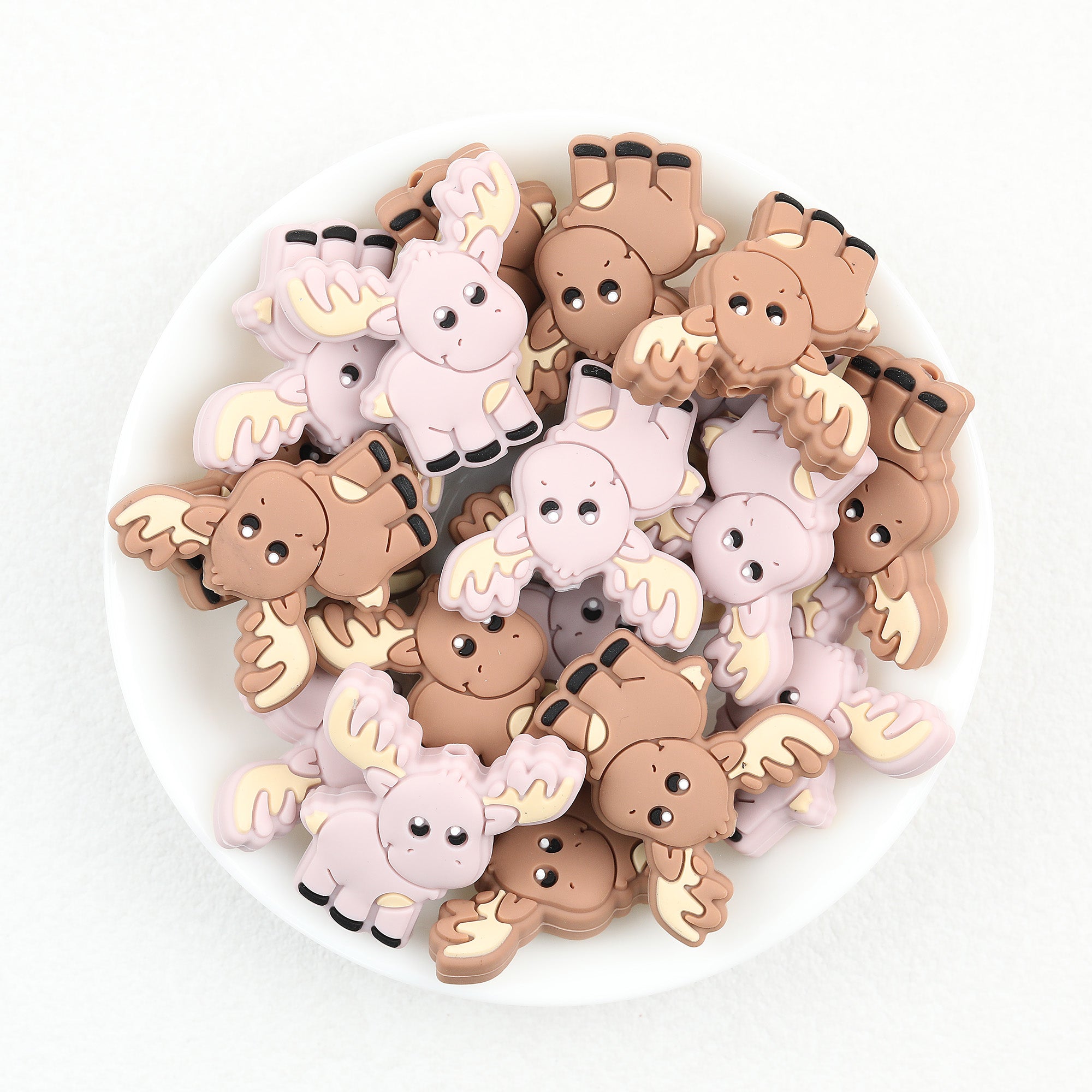 Moose Antler Silicone Focal Beads Wholesale, Pastel Pink-Brown Design