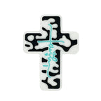 Silicone Focal Beads Cross Black White Turquoise Line 20pcs