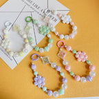 Acrylic Beaded Flower Keychain Pastel Colors Elegant Floral Charm