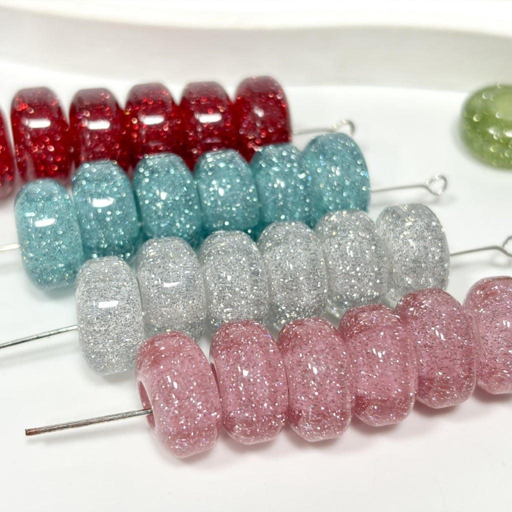 Glitter Resin Donut Spacer Beads 14x7.5mm Hole 5mm 100pcs 4