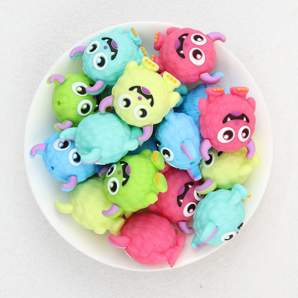  3D Cute Horned Monster Silicone Focal Beads 20Pcs 2