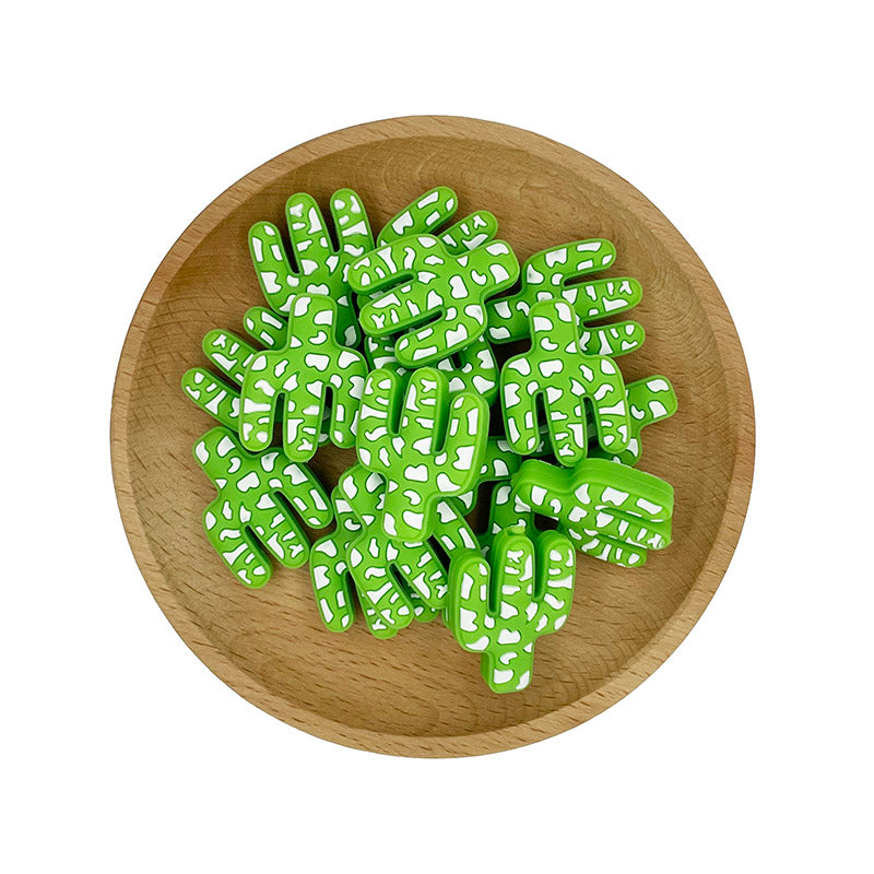 Silicone Focal Beads Cactus Bold Contrasting Patches 20pcs 7