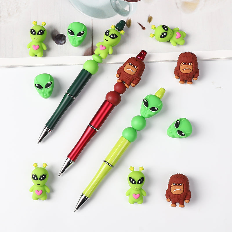 Silicone 3D Focal Beads Alien Bigfoot Green Alien Head 20pcs 7