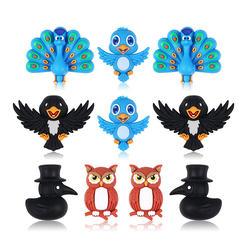 3D Bird Silicone Focal Beads Owl Peacock Cute Animal Charms 20pcs