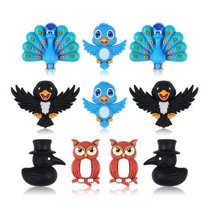 3D Bird Silicone Focal Beads Owl Peacock Cute Animal Charms 20pcs