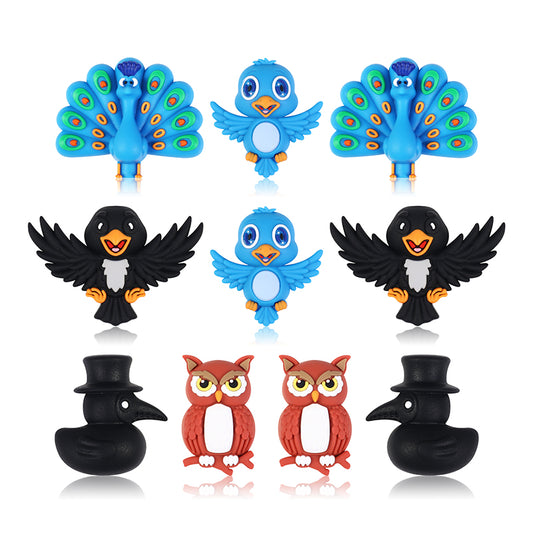 3D Bird Silicone Focal Beads Owl Peacock Cute Animal Charms 20pcs