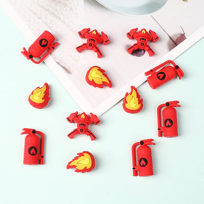 Silicone 3D Focal Beads Fire Fighting Fire Helmet Crossed Axes 20pcs 2