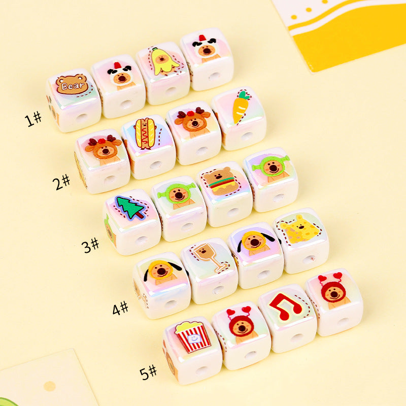 Adorable Cheerful Cartoon Dog Printed Acrylic Square Beads 14mm 10pcs 4