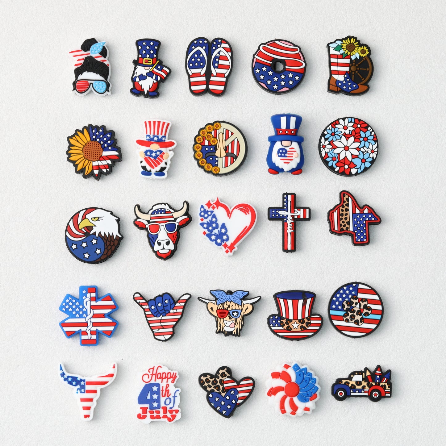 US Independence Day Heart Butterfly Silicone Focal Beads 20pcs 2