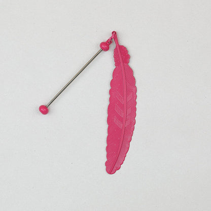 Beadable Feather Bookmarks Metal Colorful Detailed 13g - Rose red