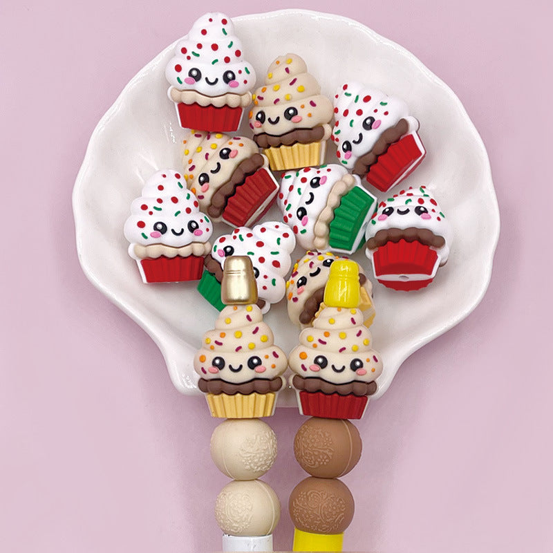 3D Mini Sugar Sprinkle Cupcake Silicone Focal Beads 20pcs 2