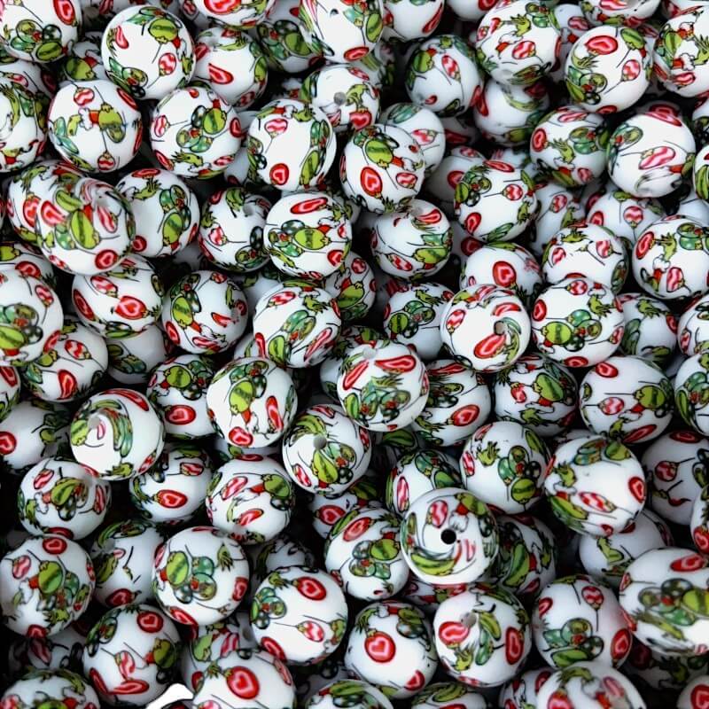 15mm Silicone Beads Love Balloon Frog Print 50pcs