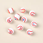 Silicone 3D Focal Beads Baseball Team Bright Red Stitches Team Initials 20pcs 4