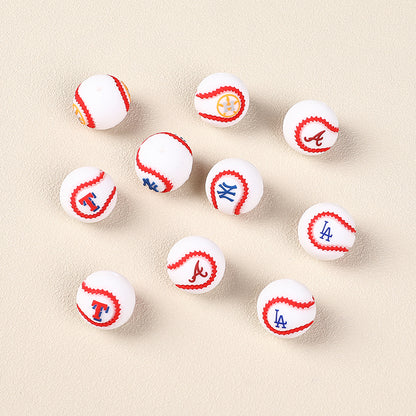 Silicone 3D Focal Beads Baseball Team Bright Red Stitches Team Initials 20pcs 4
