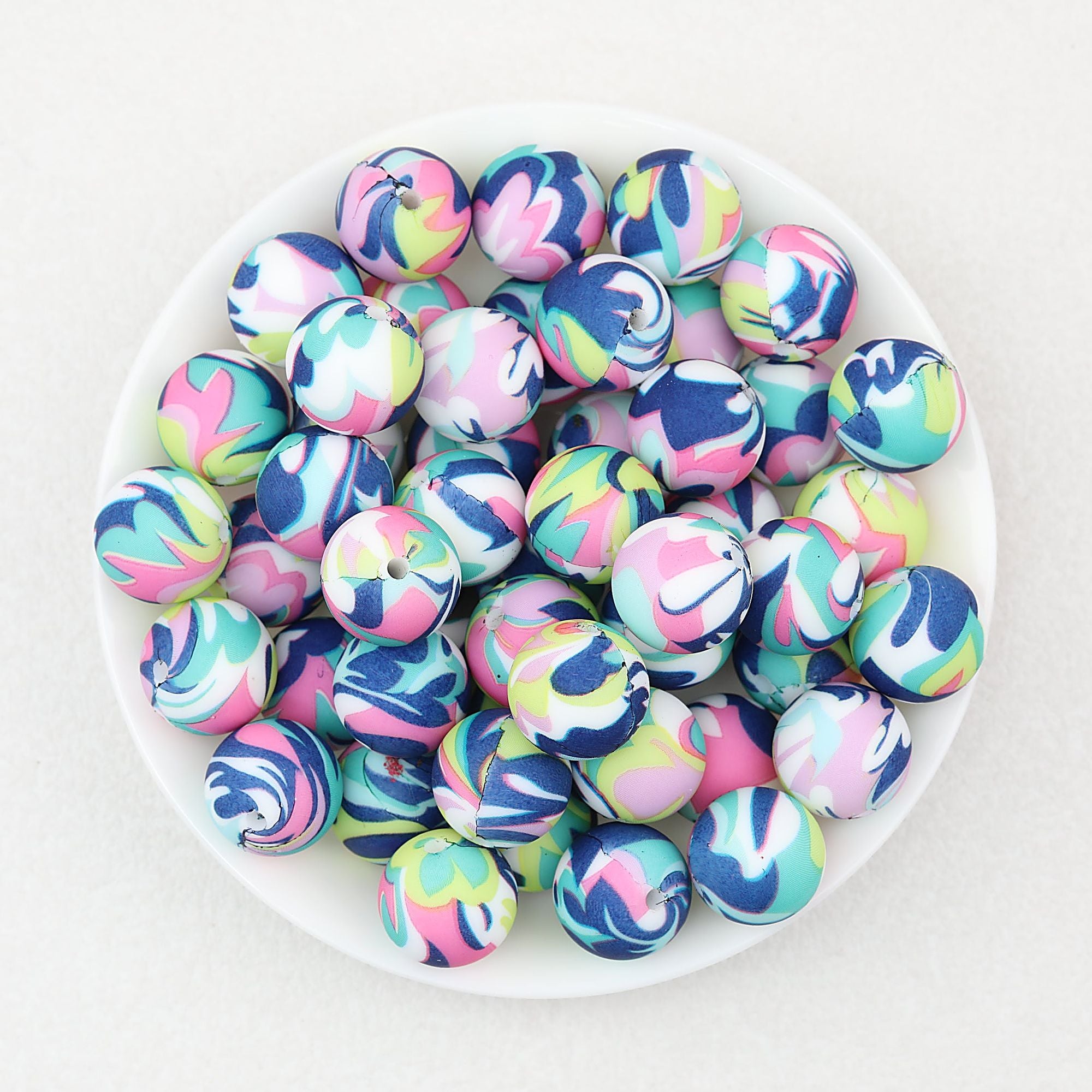 15mm Round Colorful Printed Silicone Beads 50pcs - Color 2