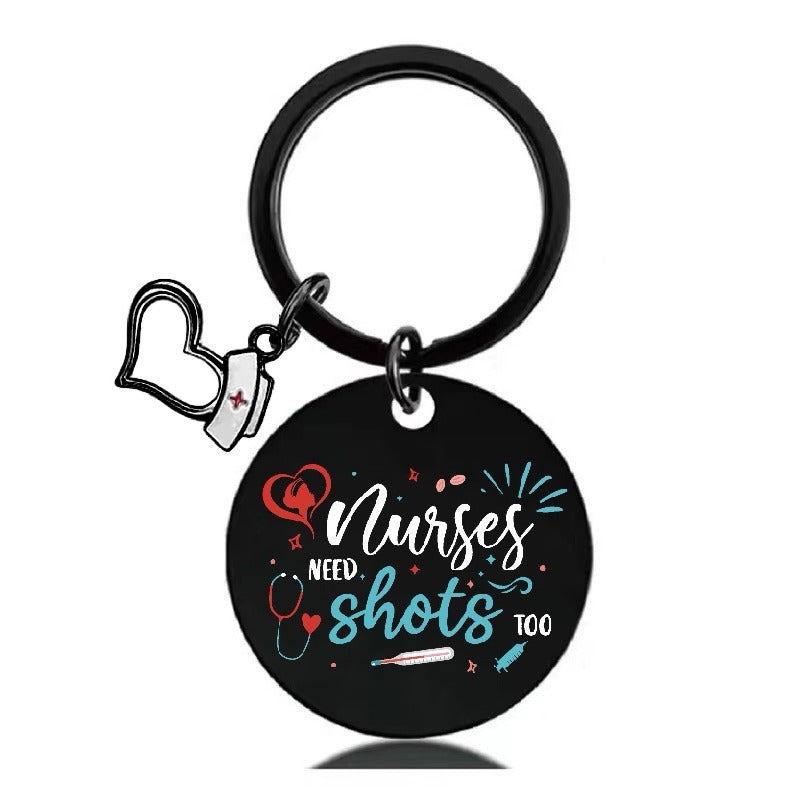 Stainless Steel Nurse Nursing Heart Cap Charm Color Printing Keychain