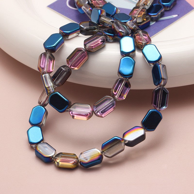 Electroplated Hexagon Glass Beads 10mm Transparent Iridescent 10pcs 18