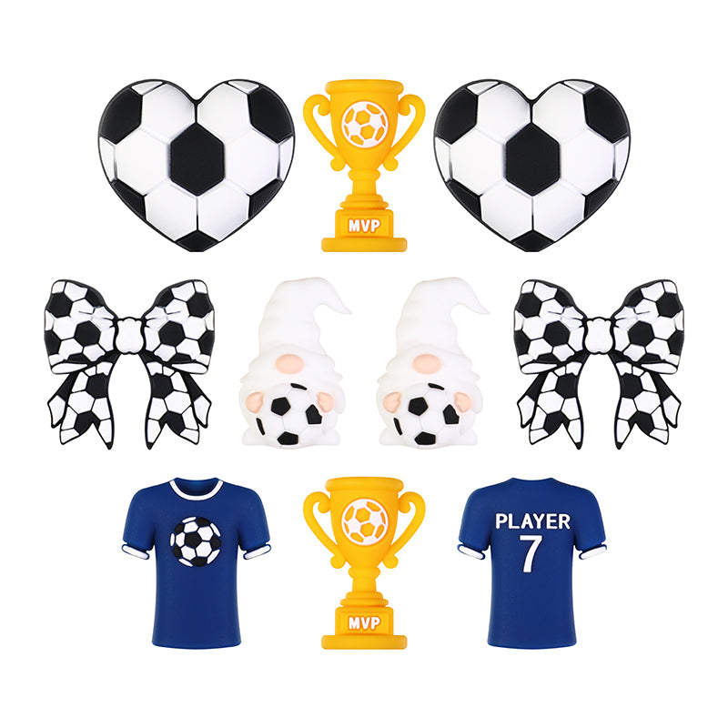 3D Football Theme Silicone Focal Beads Wholesale, Heart Trophy Jersey Bow White Gnome