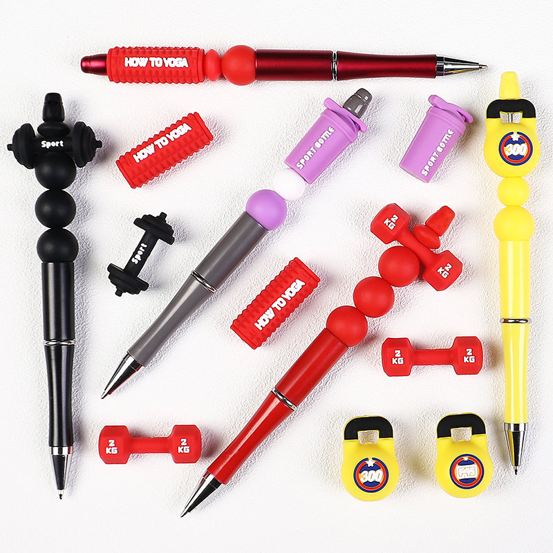 3D Sports Silicone Focal Beads Wholesale, Dumbbell Barbell Kettlebell Equipment Shapes
