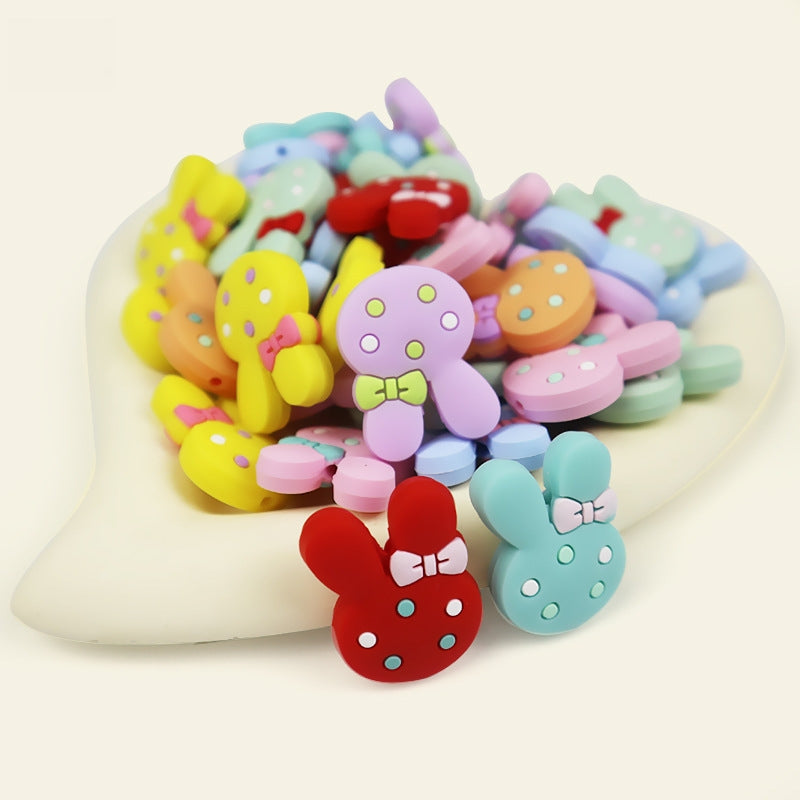 Silicone Focal Beads Bow Rabbit Head Polka Dot Pastel 20pcs