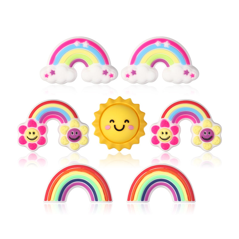 Silicone 3D Focal Beads Smiling Sun Rainbow Flowers Holding Flower Charm 20Pcs