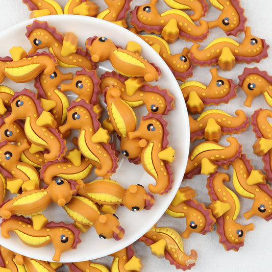 Orange Seahorse 3D Silicone Focal Beads 20 pcs