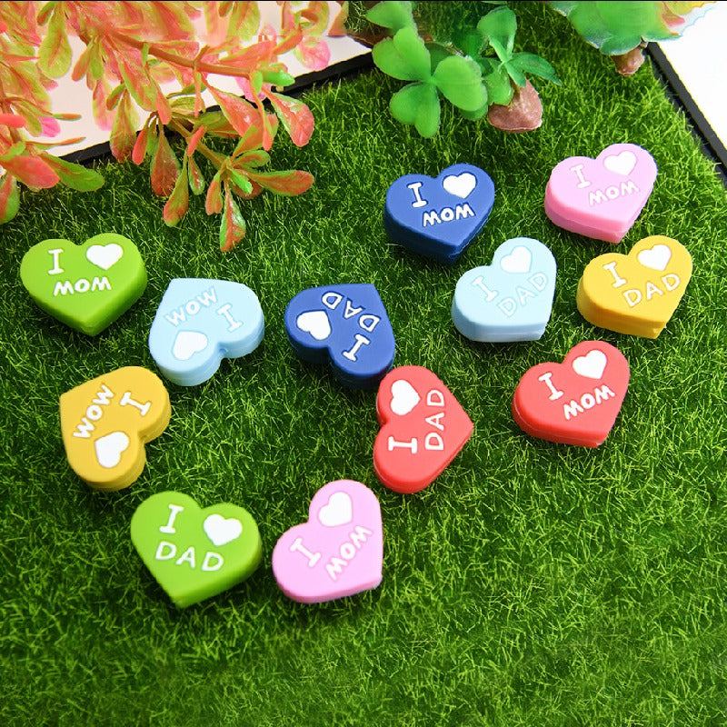 Love Heart Silicone Beads Printed Design 20pcs 2