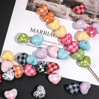 Plaid and Splashed Ink Pattern Heart Acrylic Beads 18mm 20pcs