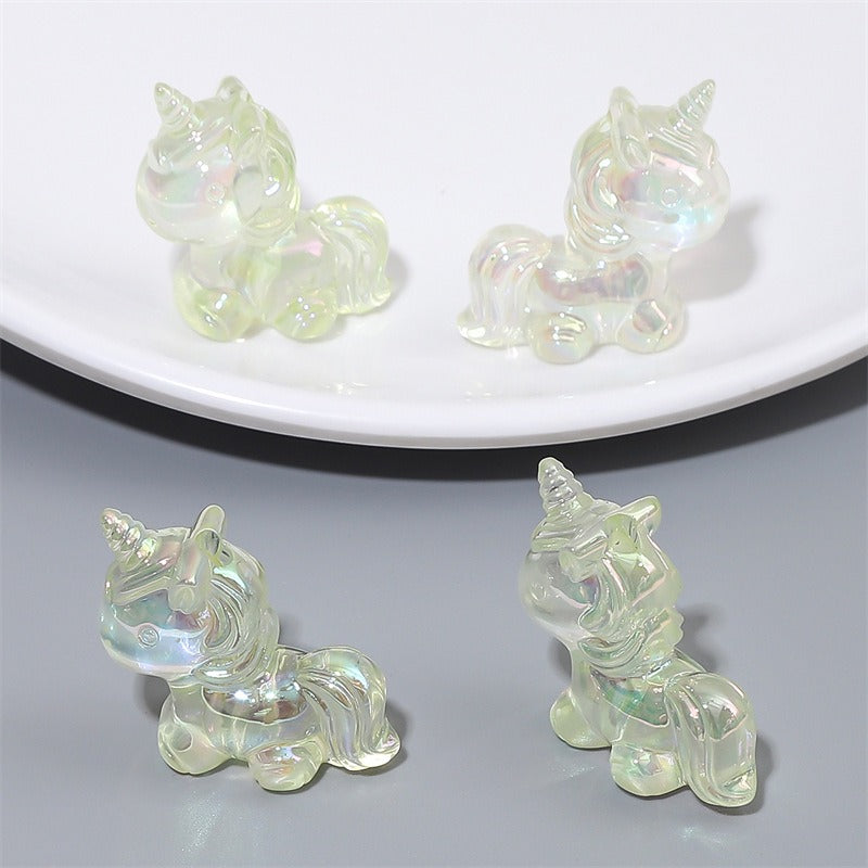 Painted Unicorn Acrylic Beads 25x26mm Pastel Iridescent Shine 4pcs 6