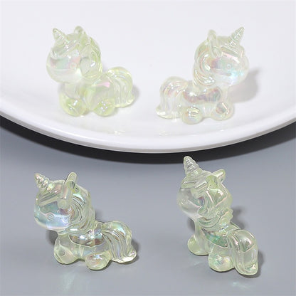 Painted Unicorn Acrylic Beads 25x26mm Pastel Iridescent Shine 4pcs 6