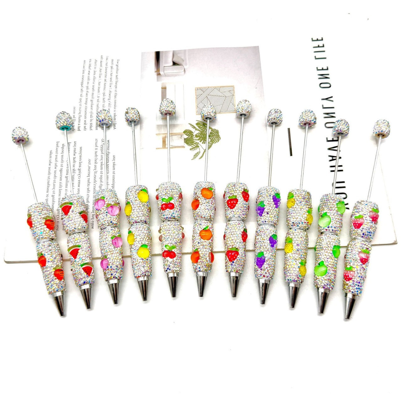 Beadable Pen with Fruit Strawberry Full Rhinestone Design