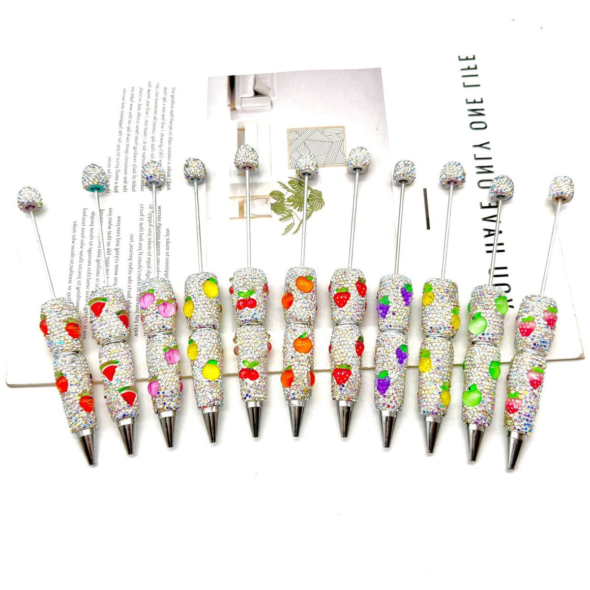 Beadable Pen with Fruit Strawberry Full Rhinestone Design