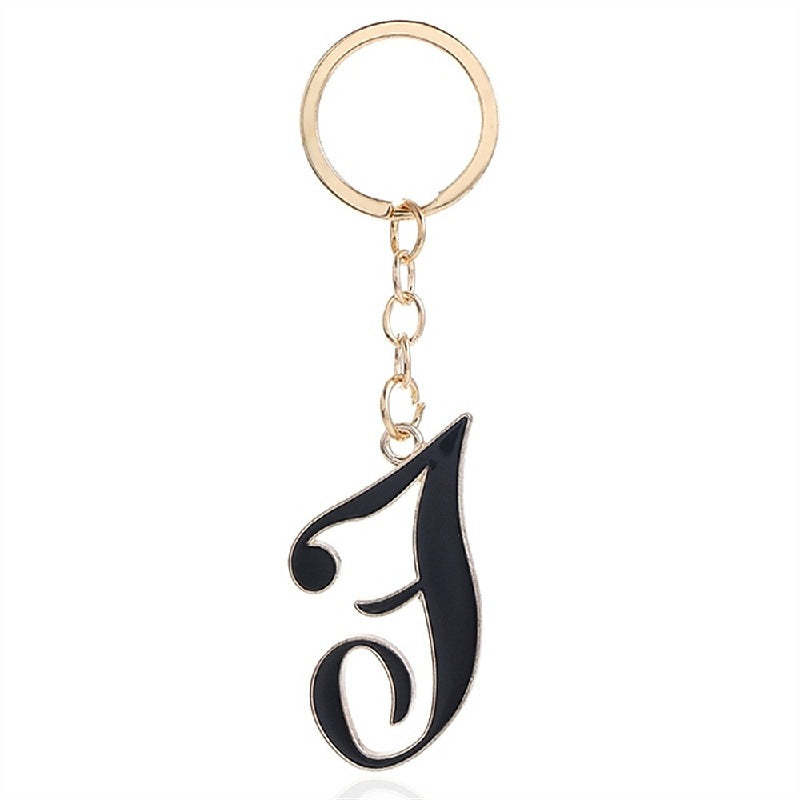 Metal Fashion Letter Keychain Black and Gold Script Design 10