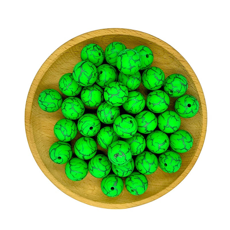 15mm Silicone Beads Crackle Printed Multi Color 50pcs 23