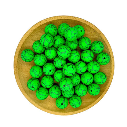 15mm Silicone Beads Crackle Printed Multi Color 50pcs 23