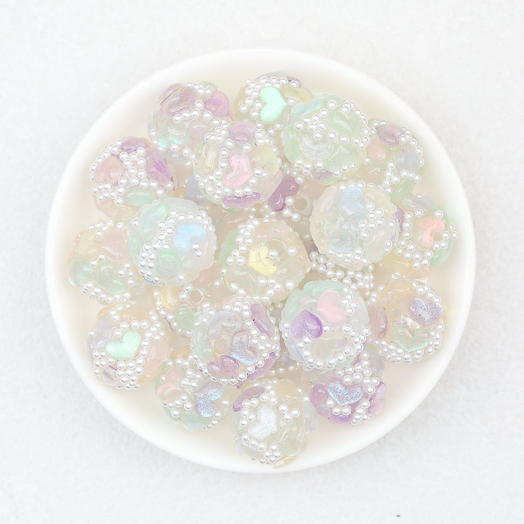 Glitter Pearl Accent Heart Acrylic Round Beads 16mm 25pcs
