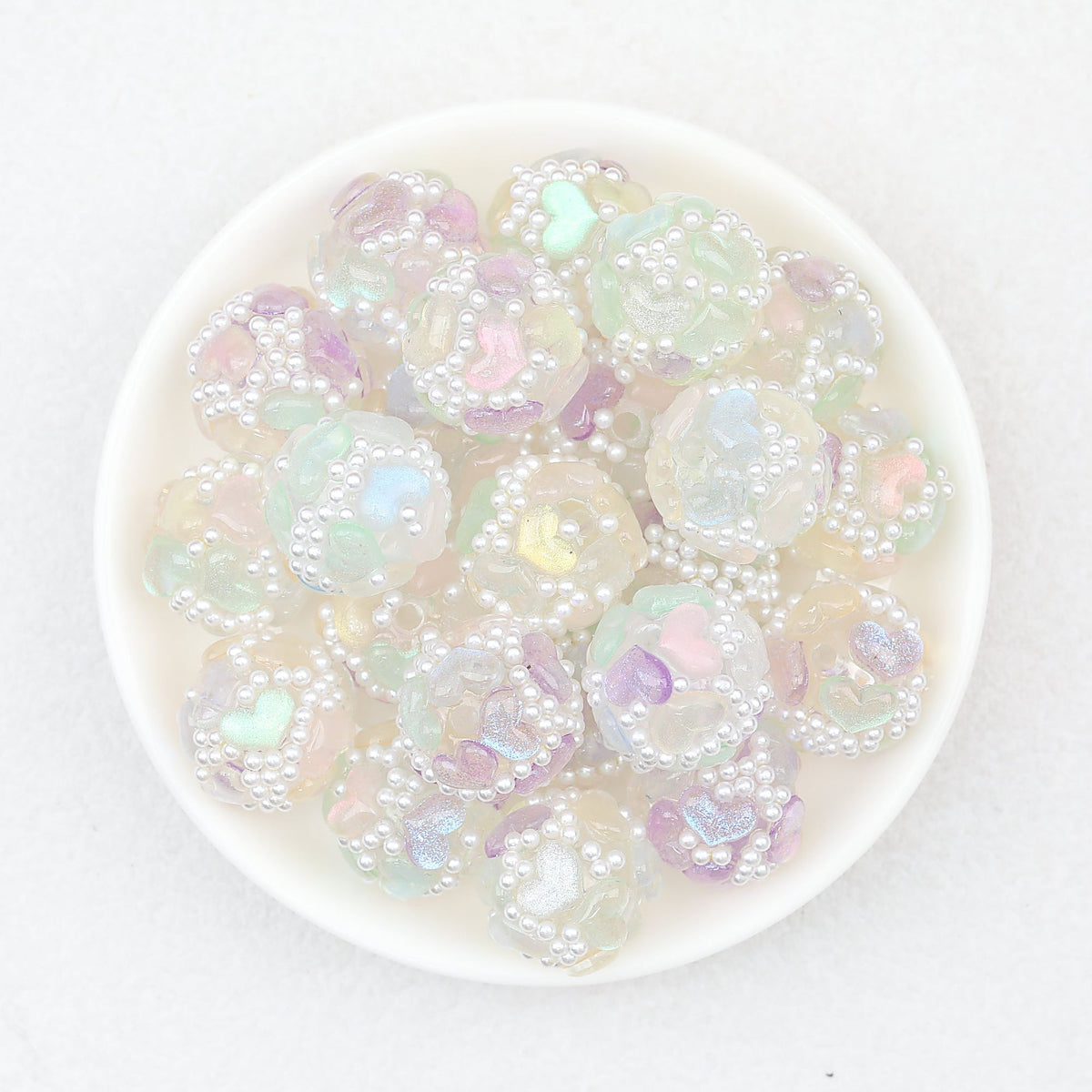 Glitter Pearl Accent Heart Acrylic Round Beads 16mm 25pcs