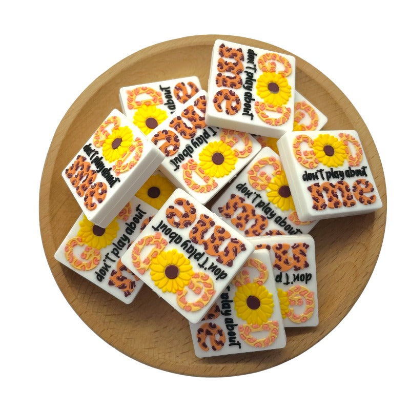 Silicone Focal Beads Don Play About Me Sunflower Leopard Print 20pcs 2