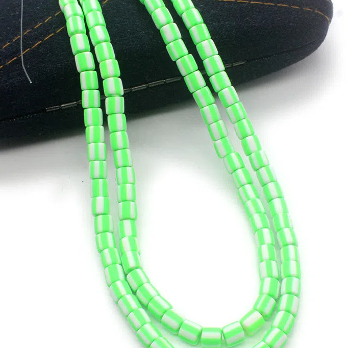 Cylindrical Clay Beads 6mm Two-Color Striped Matte Finish 10strands 630pcs 11