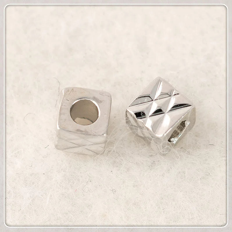 Brass Square Metal Beads 4mm Rhombus Grid Faceted 100pcs 2