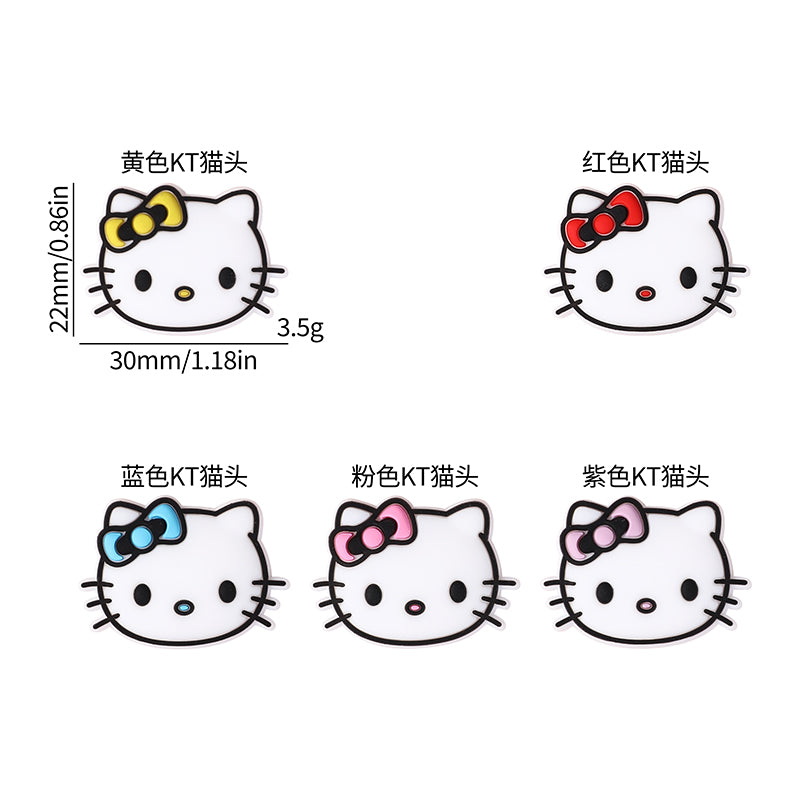 Silicone Focal Beads KT Cat Head With Pink and Red Bow 20pcs 3