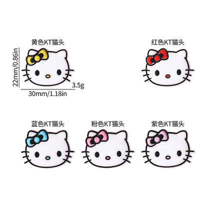 Silicone Focal Beads KT Cat Head With Pink and Red Bow 20pcs 3