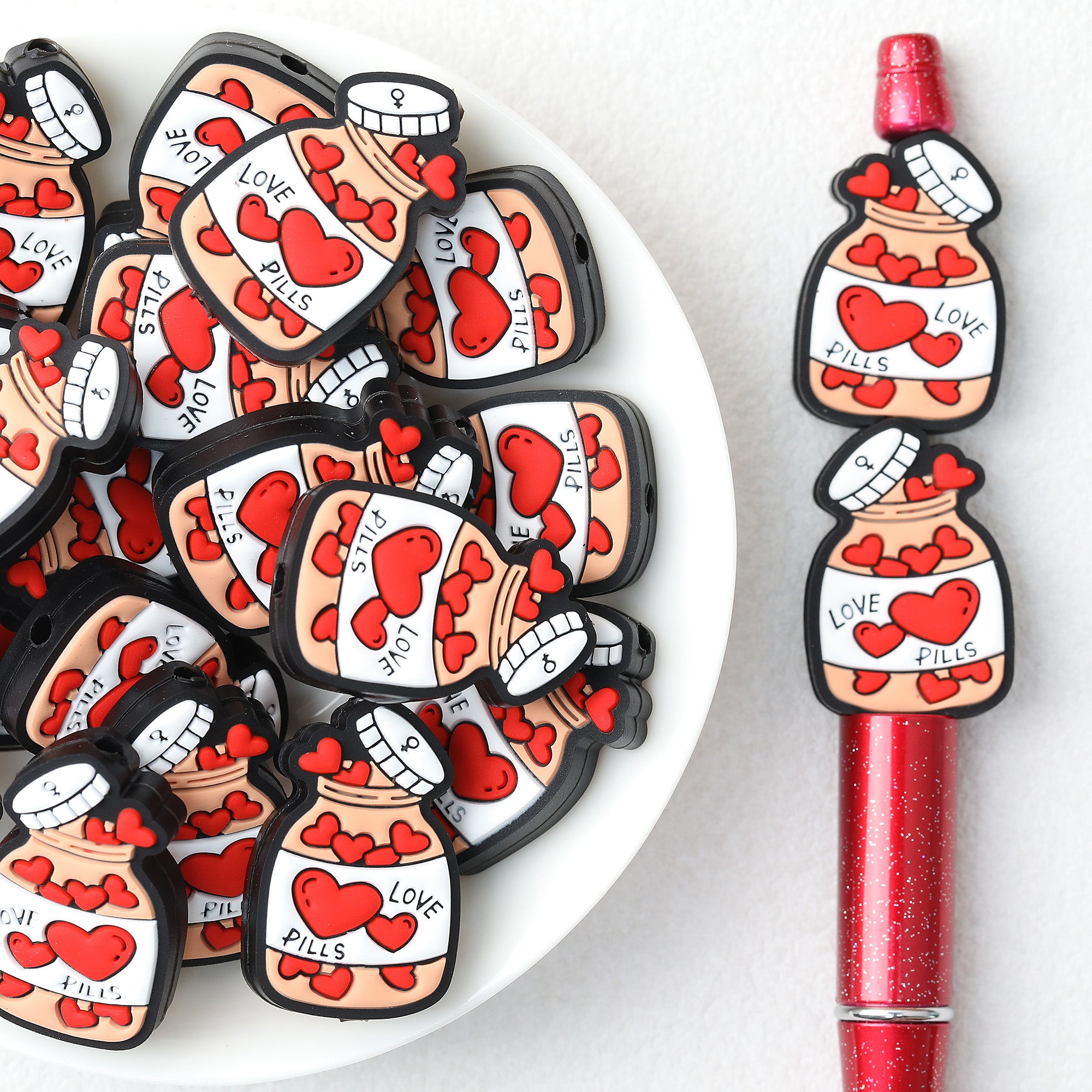Valentine Heart Candy Jar Silicone Focal Beads 20Pcs 