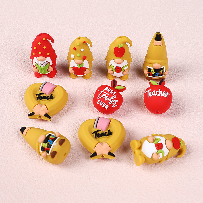 Silicone 3D Focal Beads Teacher Apple With Pencil and Gnome 20pcs 4