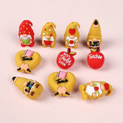 Silicone 3D Focal Beads Teacher Apple With Pencil and Gnome 20pcs 4