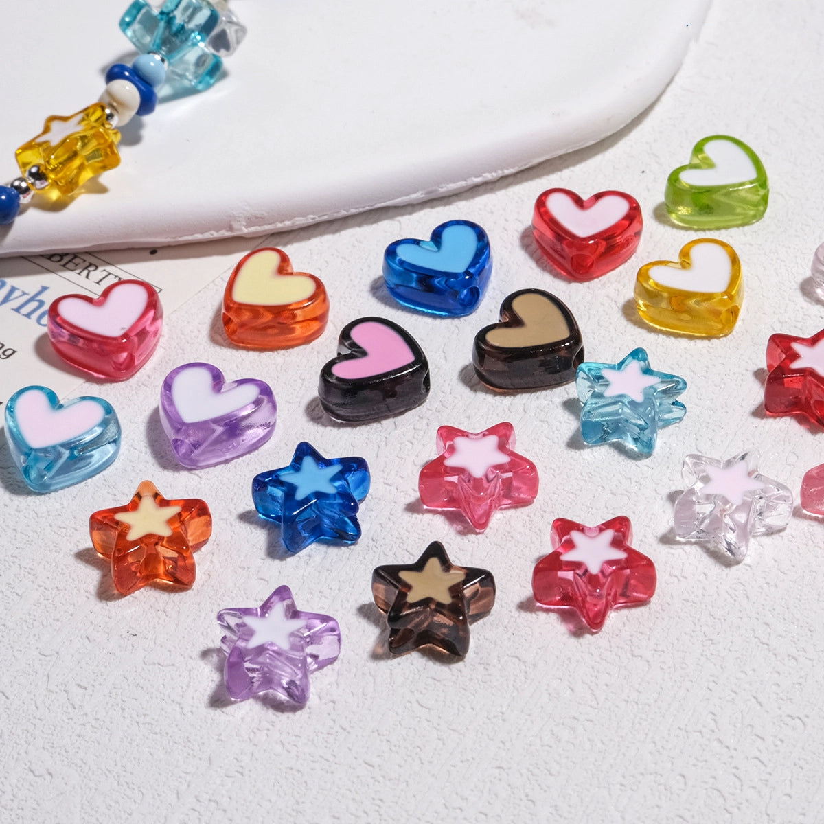 Double Sided Star & Heart Acrylic Beads 11mm Enamel Glossy 50pcs