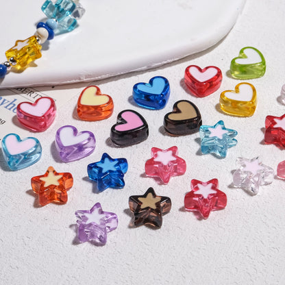 Double Sided Star & Heart Acrylic Beads 11mm Enamel Glossy 50pcs