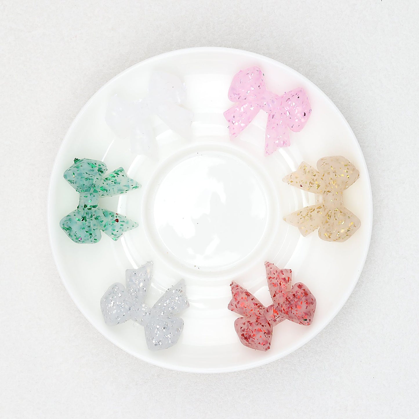 Sparkling Bow Shaped Silicone Focal Beads Glitter Effect 20pcs