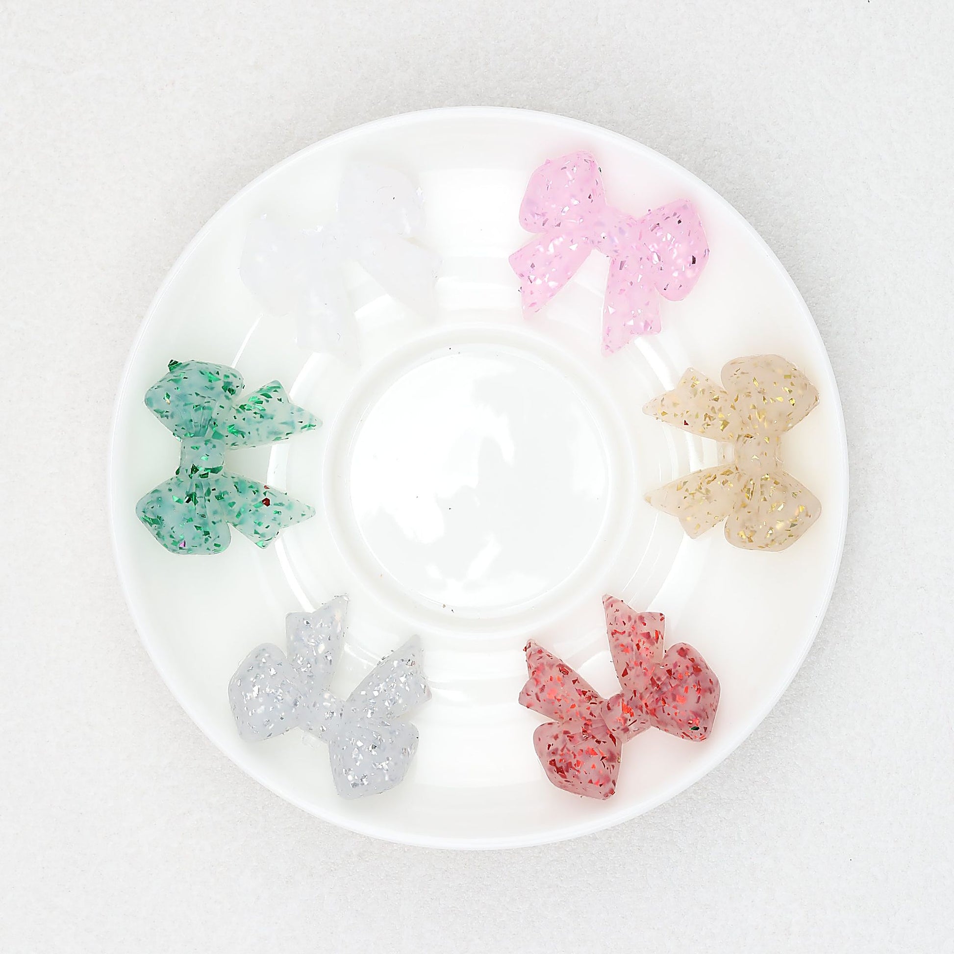 Sparkling Bow Shaped Silicone Focal Beads Glitter Effect 20pcs