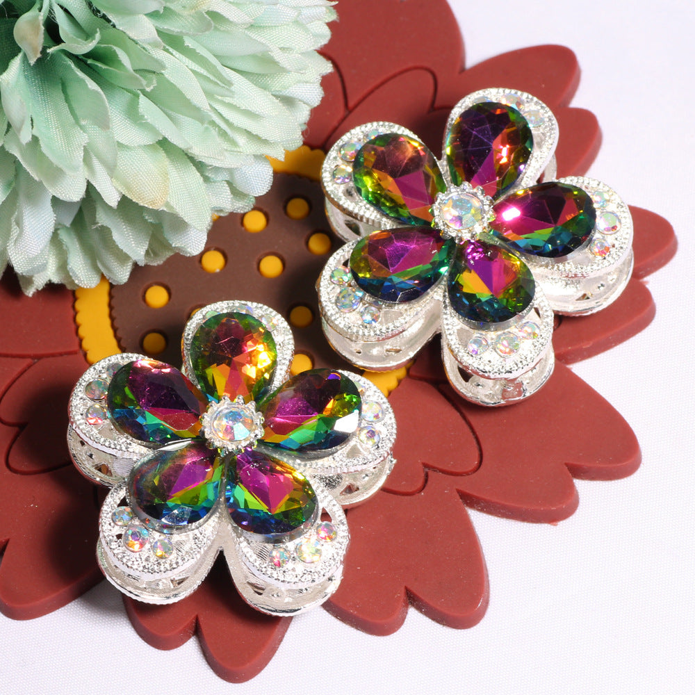 Double Layer 37mm Flower Rhinestone Beads with Alloy Base 2pcs 12